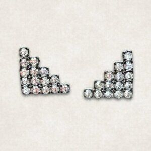 Vintage-Inspired Geometric Rhinestone Stud Earrings Silver-Toned Base Dainty & U